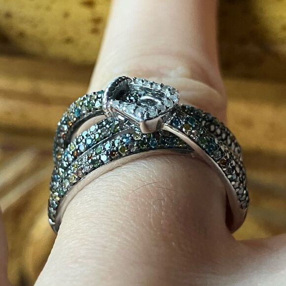 Natural Diamond Sterling Silver Buckle Ring Size 7 - Picture 2 of 9